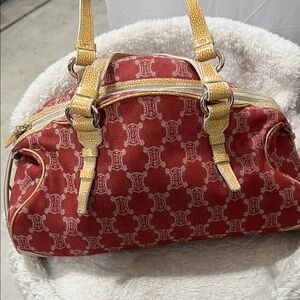 Authentic Celine Macadam Red and Yellow denim Hand Bag